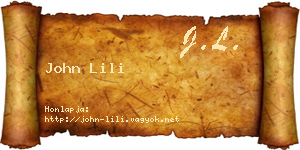 John Lili névjegykártya